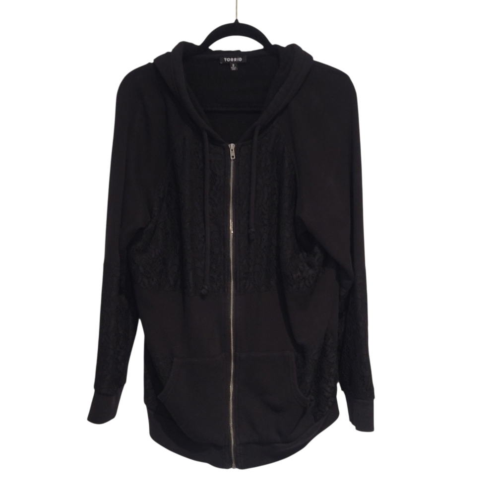 Torrid Black  Oversized Hoodie with lace  Silver Zipper Size 2X